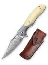 Apus-02W Liner Lock，3.77'' 110 Layesrs Damascus Steel Blade，Bolster & Bone Handle and Sheath